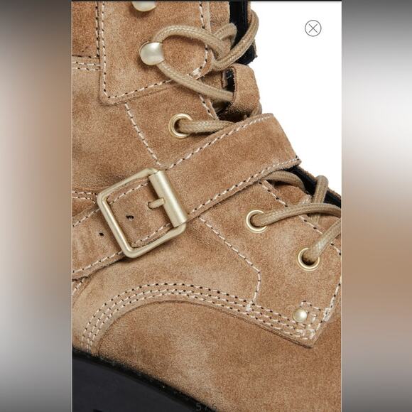 AllSaints Paulina Women Tan Moto Boot Sz 8 Leather Lace-Up Platform Lug Sole New - Picture 6 of 10